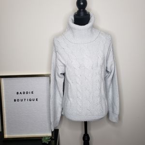 Bp cableknit turtleneck light grey coziest yarn